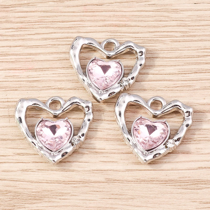 4 Stück 19 x 18 mm niedliche Kristall-Liebesherz-Anhänger für die Schmuckherstellung, Tropfenohrringe, Halsketten, Armbänder, DIY-Bastelbedarf – Detail 5