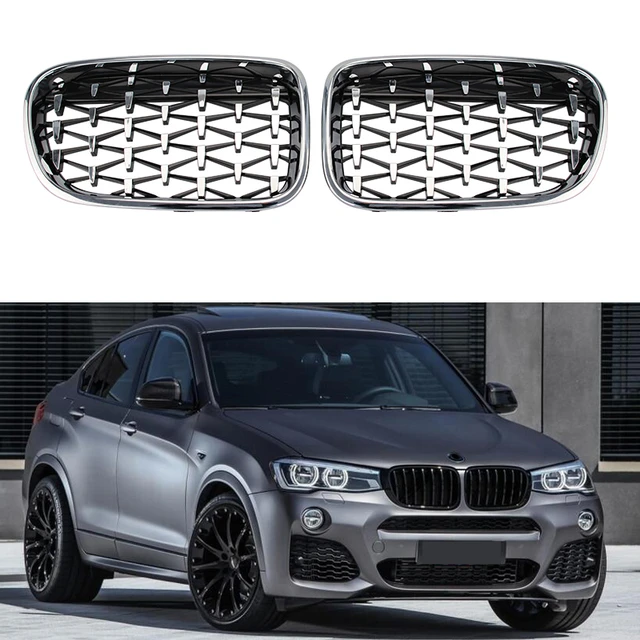 One Pair Car Front Grille Racing Grills Diamond Kidney Grilles For BMW X3  X4 F25 F26 2014 2015 2016 2017 Chrome Meteor Style - AliExpress