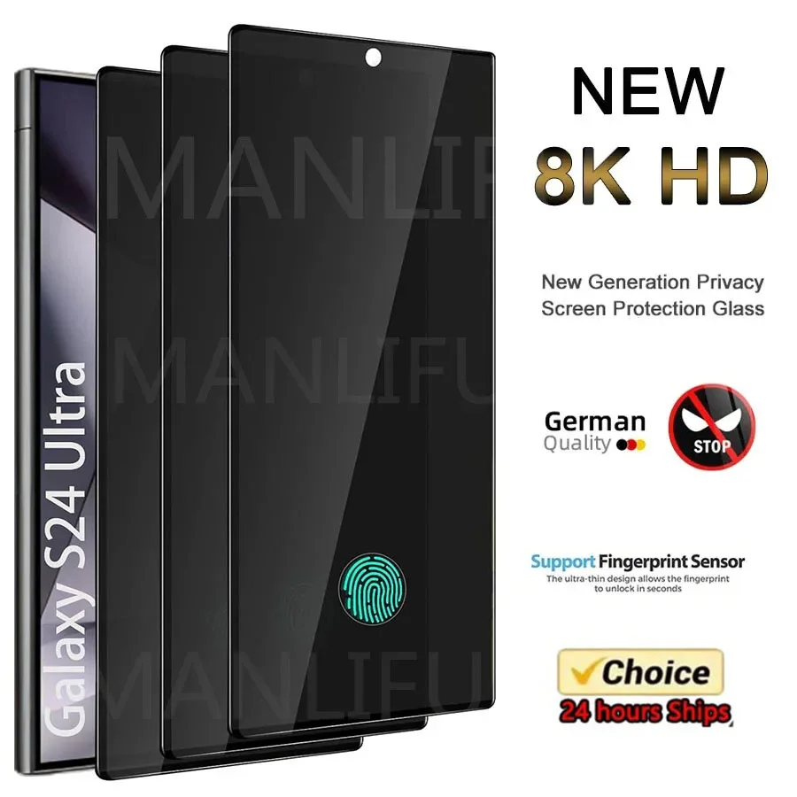 

3D Curved Privacy Screen Protector Galaxy S24 Ultra Fingerprint Unlock Film Anti-Spy Protection for Samsung Galaxy S24 Ultra 5G