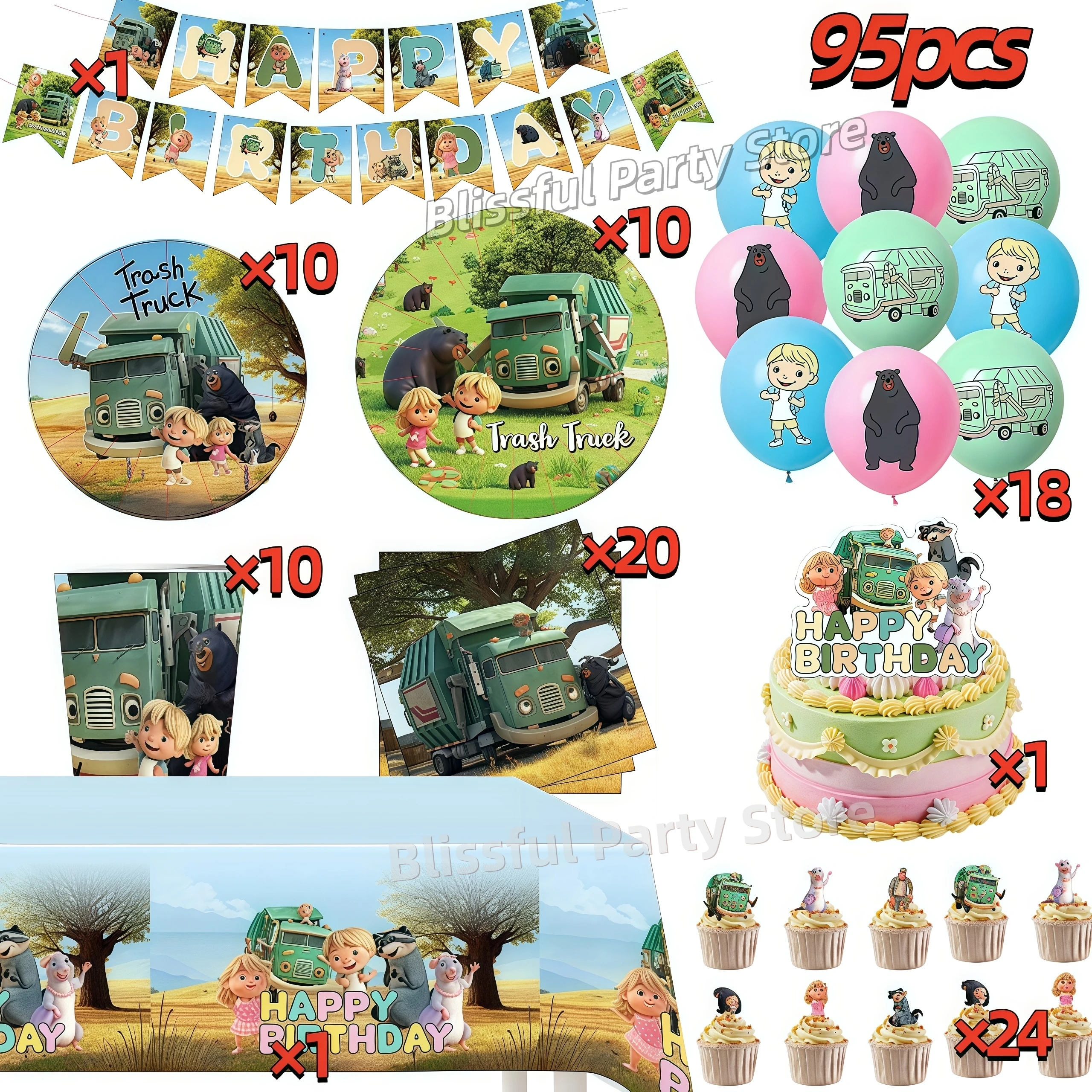 Hank Trash Truck Einweg-Geburtstagsteller, Tassenhintergrund, Tischdecke, Ballon, Kuchendekoration, Geschenktüte, Junge, Geburtstag, Dekorationszubehör – Detail 22