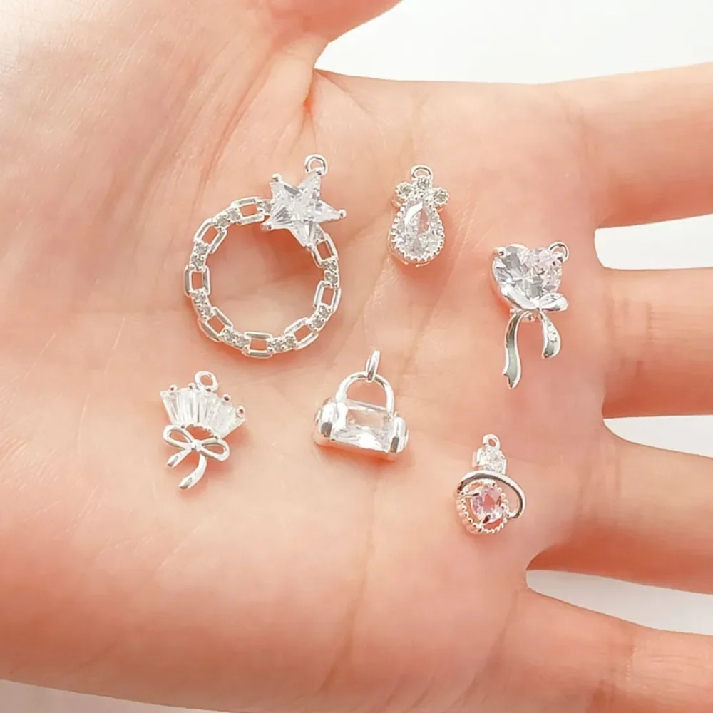 은색 지르콘 크리스탈 물방울 드레스, 곰 모양 지갑, 하트 펜던트, DIY 팔찌 보석 펜던트
