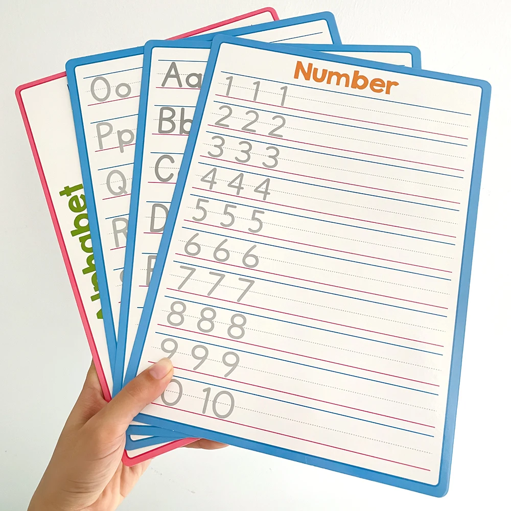 4PCS Children Number & Alphabet Dry Erase Board handwriting board Double Sided Durable Portable Whiteboards for school classroom 4