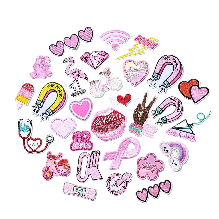 1 Pc Rainbow Heart Flower Hand Mouth Diamond Text Patch Iron On Ice Cream Bike Stickers Distintivo Di Abbigliamento Giacche Fai Da Te Applique