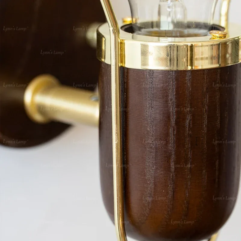 Walnut Shade Wall Luminaire, Retro LED Illumination, Nightstand, Swivel Lamp, Living Room Wall Decoration, Elegant Light