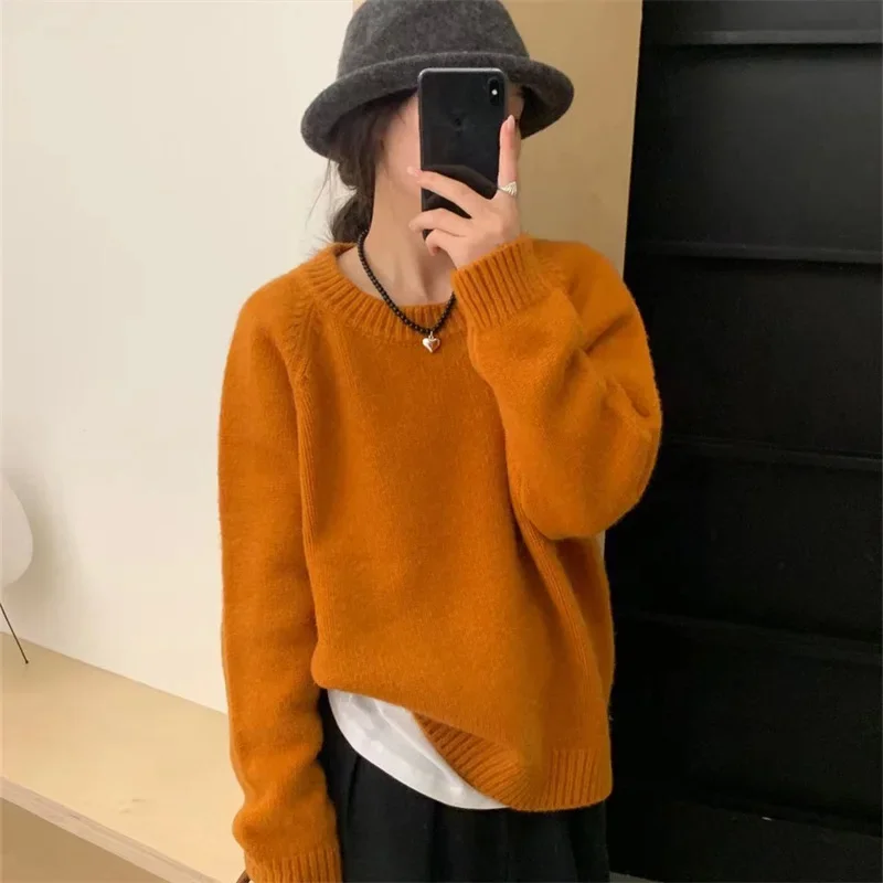 

Women's Oversized O-Neck Sweater, Loose Sweater, Solid Knitted Jumper, Soft Tops, Autumn and Winter Pullovers