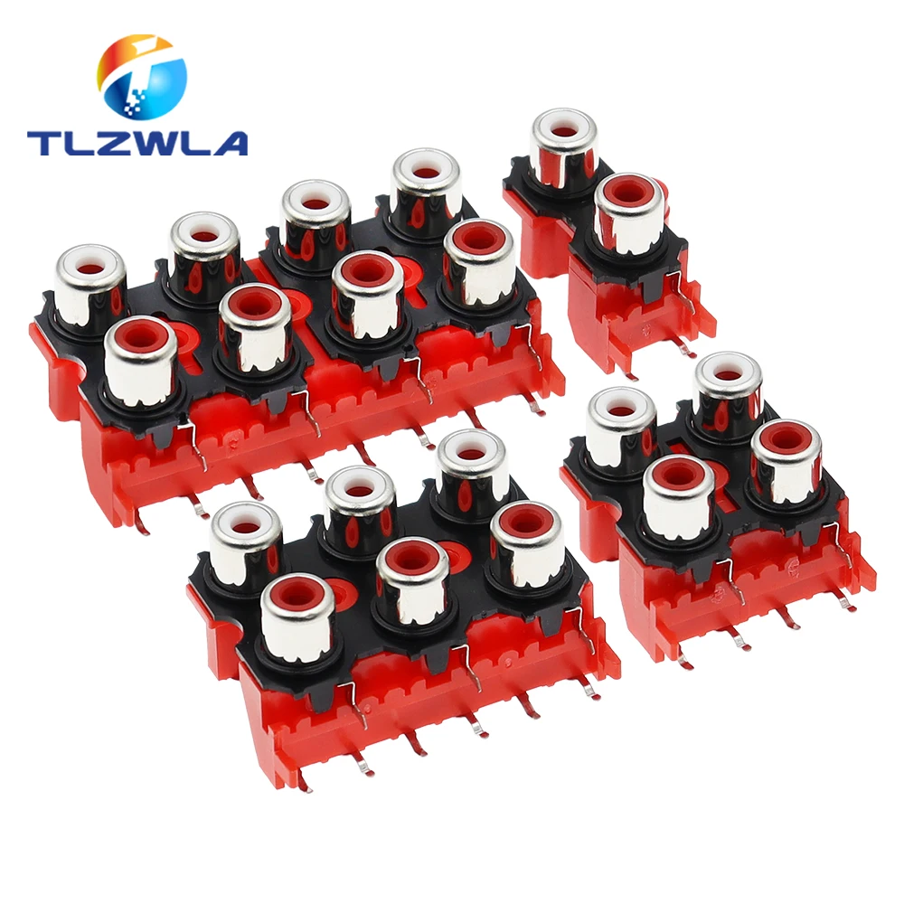 

100PCS New 2P 4P 6P 8P RCA Female Audio Video Plug AV Connector Socket Connector AV2-8.4-13 Red PCB Parts