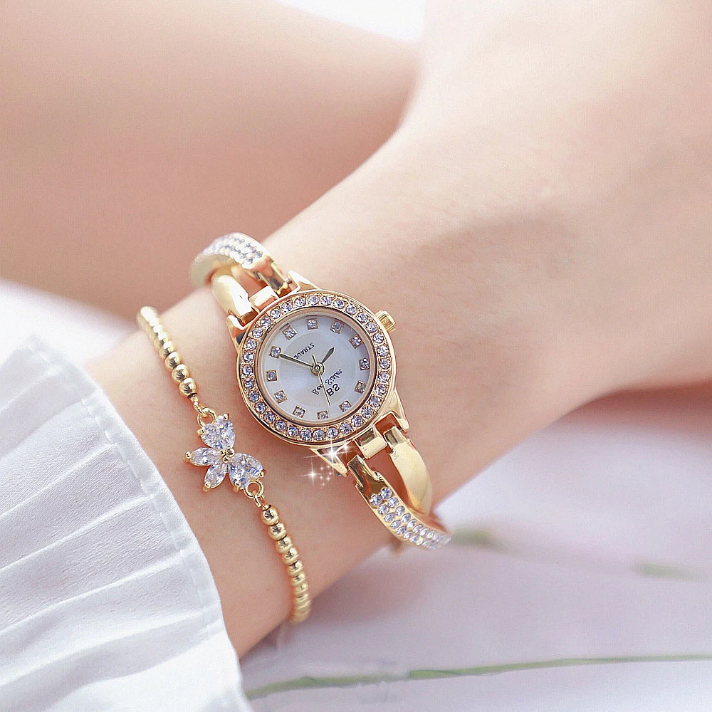 Fashion Women Watch Small Size Silver Stainless Steel Rhinestone Quartz Wristwatch 2023 Ladies Simple Casual Diamond Watches New