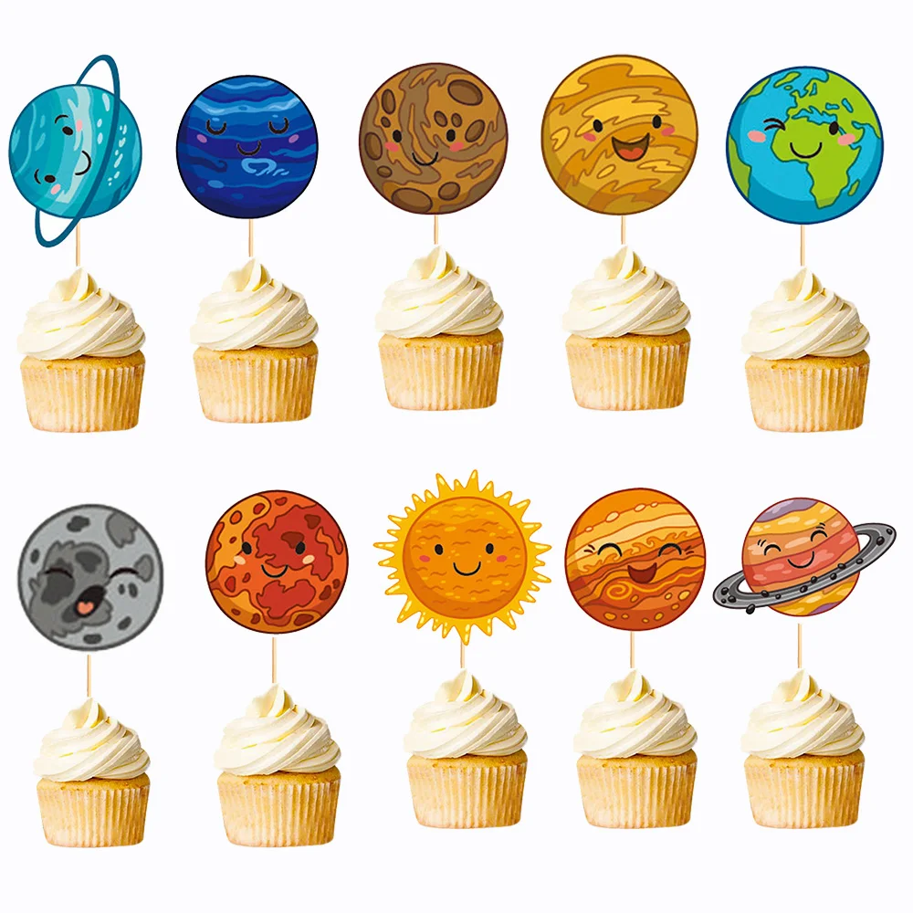 

20 Pcs Outer Space Cake Cupcake Toppers Solar System Galaxy Universe Planets Picks Themed Birthday Party Baby Shower Decoration