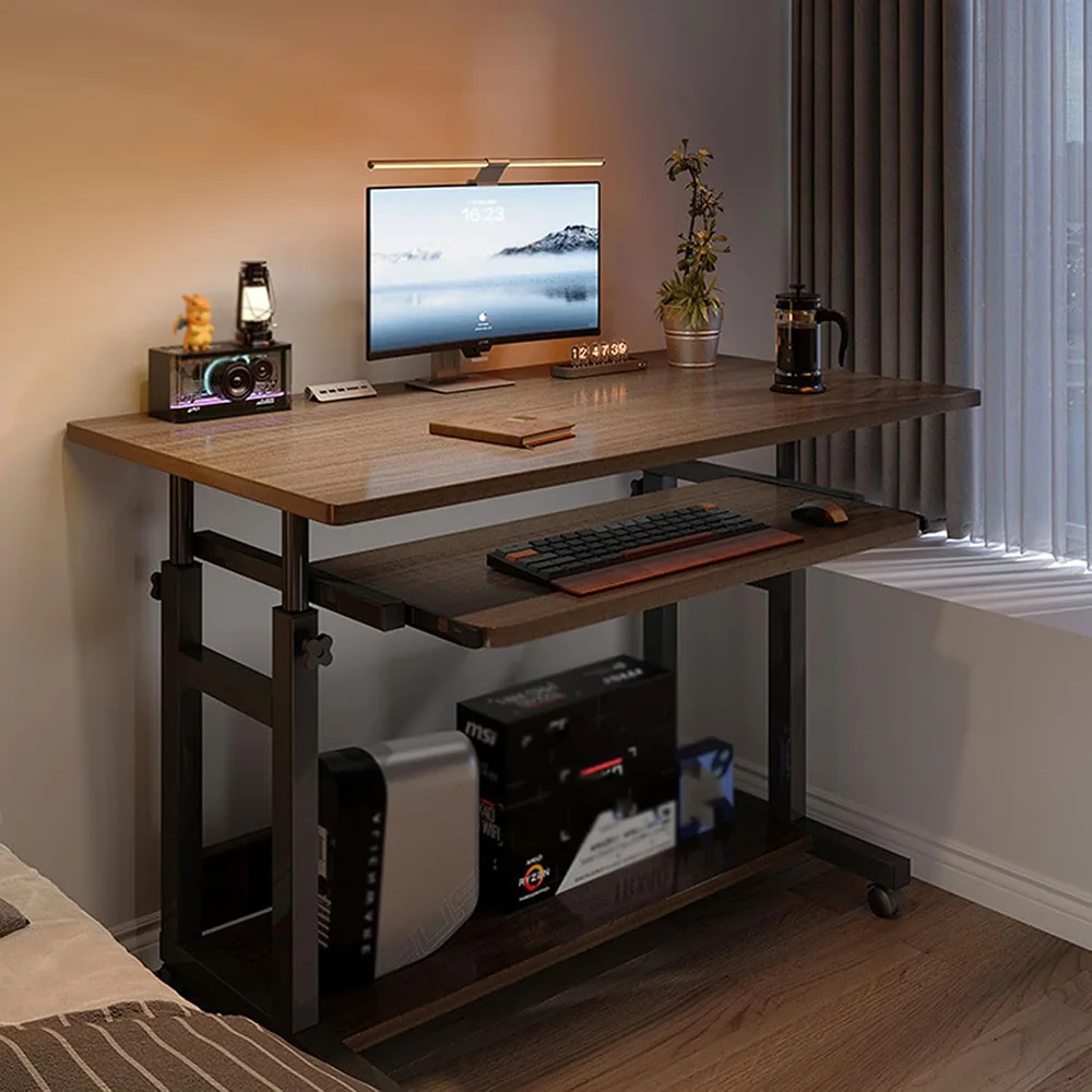 Computer Desk Mobile,Small Adjustable Desk,Office Desk Wooden Writing Desk with Caster,Over Bed Table Adjustable Height