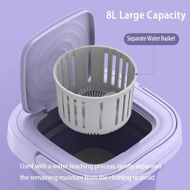8L Mini Foldable Washing Machine Household Clothes Socks Underwear Cleaning Washer Travel Washing Machine With Spinning Dry 2