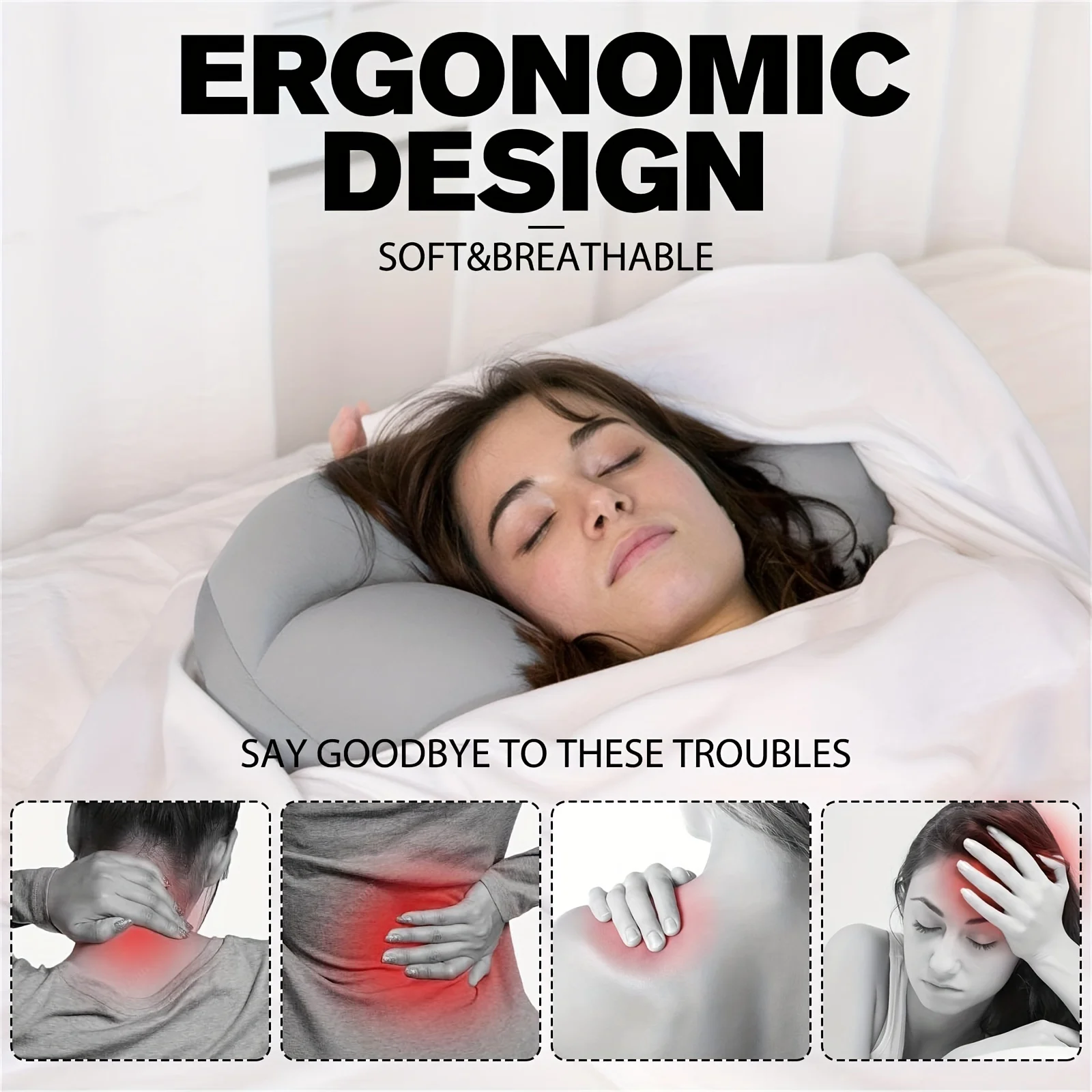 thumbnail image 1 of Almohada de apoyo para el cuello de suavidad media, almohada cómoda portátil con forma de huevo, almohada de protección para el cuello, almohada para la siesta, almohada de nube, 1 of 4