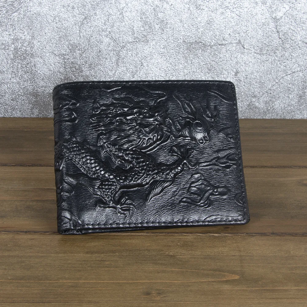 Fashion Men Wallet Genuine Leather 3D Dragon Design Short Wallets Retro Male Purse Business Card Holder Money Bag 6