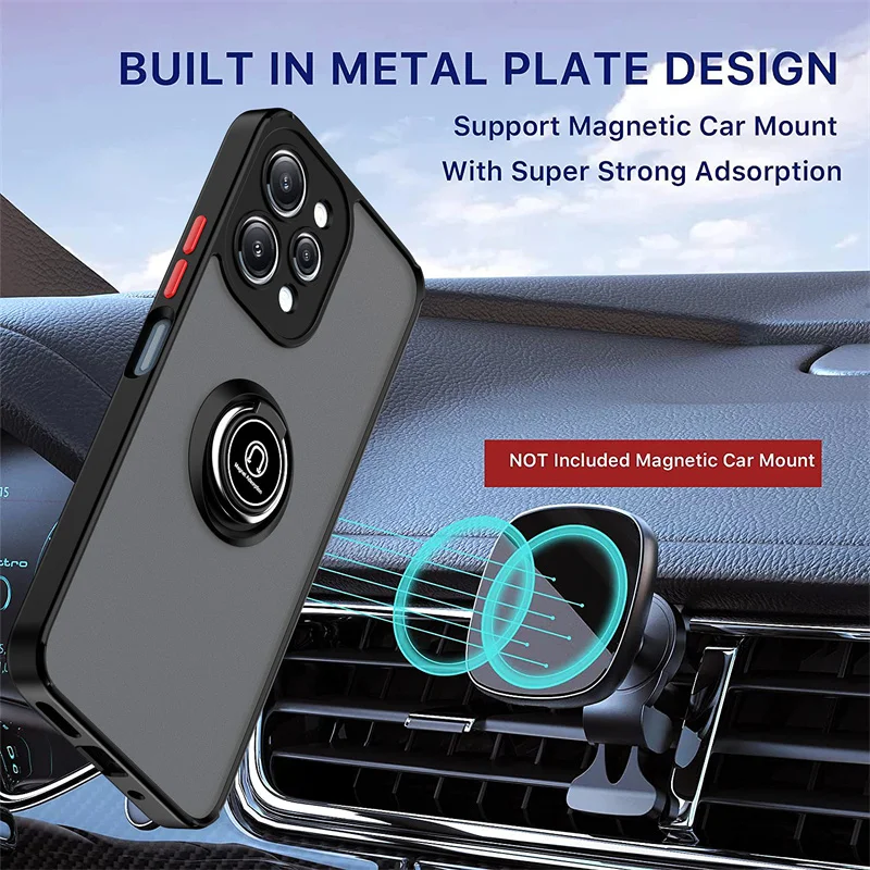 

Matte Cases For Redmi Note12 11 10 9 T S Pro Max 5G Metal Multifunctional Ring Magnetic Bumper Phone Cover