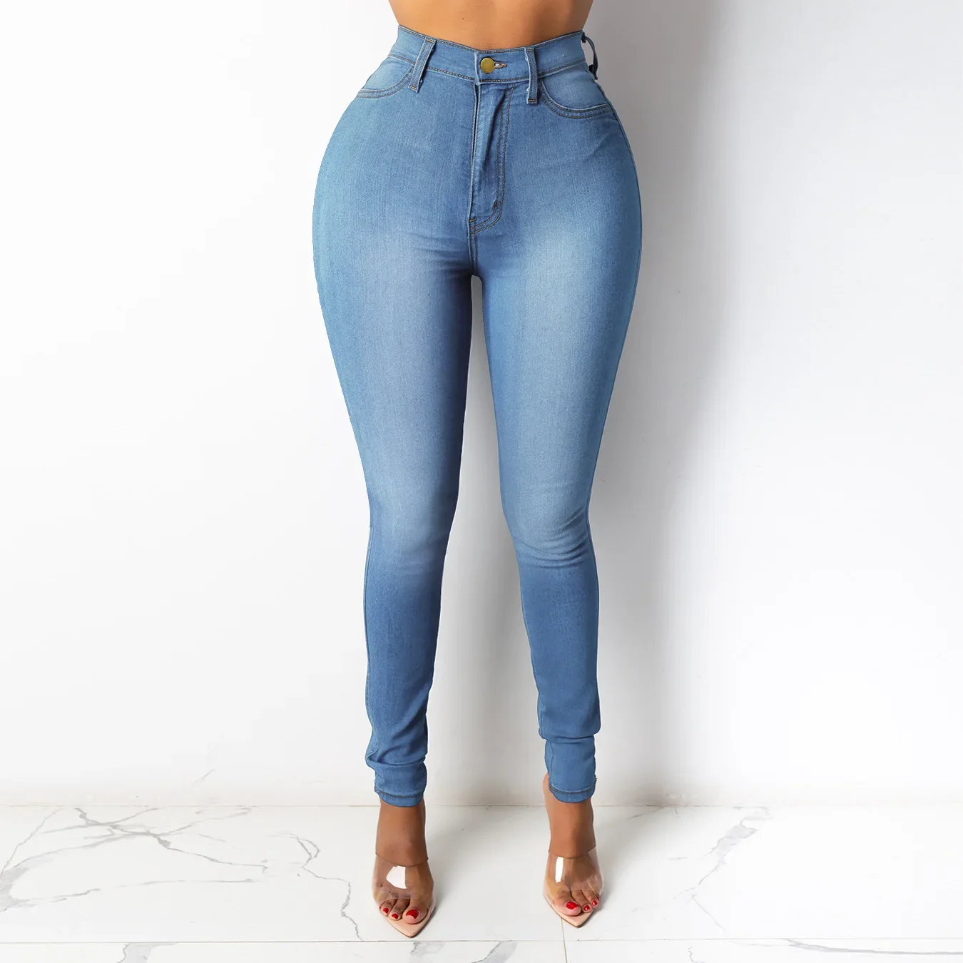 

2023Spring New 5 Colors High Waist Thin Wash Jeans for Women Fashion Casual Slim Elastic Denim Pencil Pants S-3XL Drop Shipping