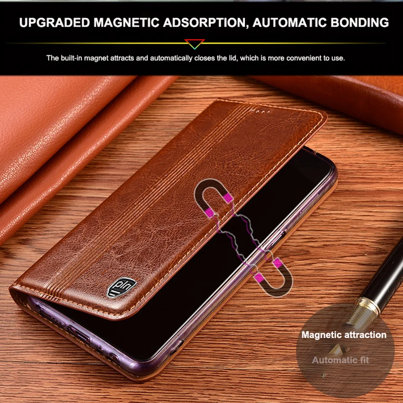 Vintage Genuine Leather Magnetic Flip Cover Wallet Phone Case