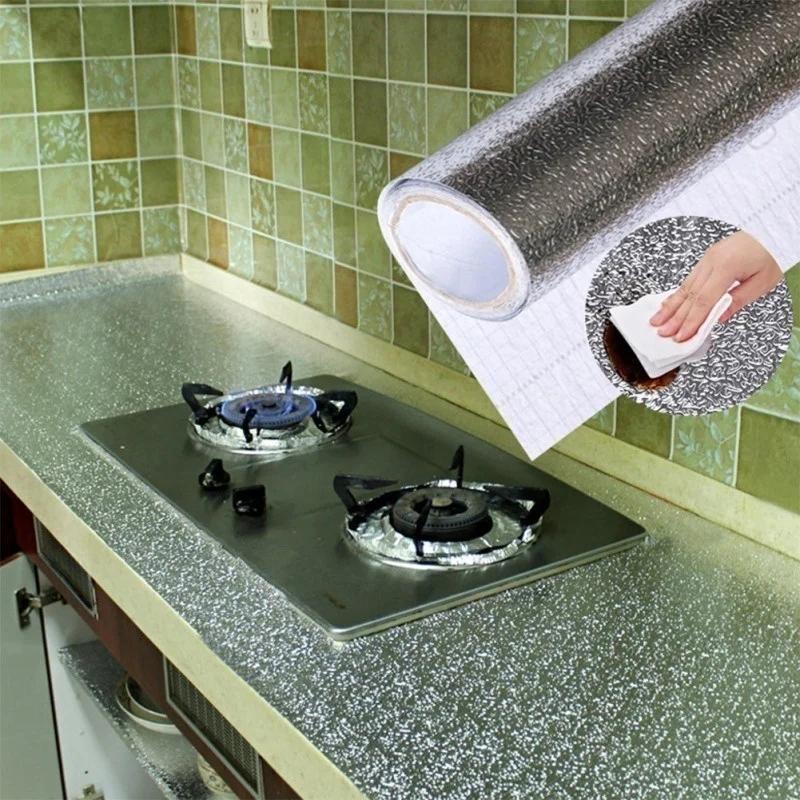 40X100CM Kitchen Oil-proof Aluminum Foil Sticker Wall Desk Floor Waterproof DIY Home Furniture Decorate Foil Style Wallpaper self adhesive stickers self adhesive wallpaper adhesive wallpaper oil proof film