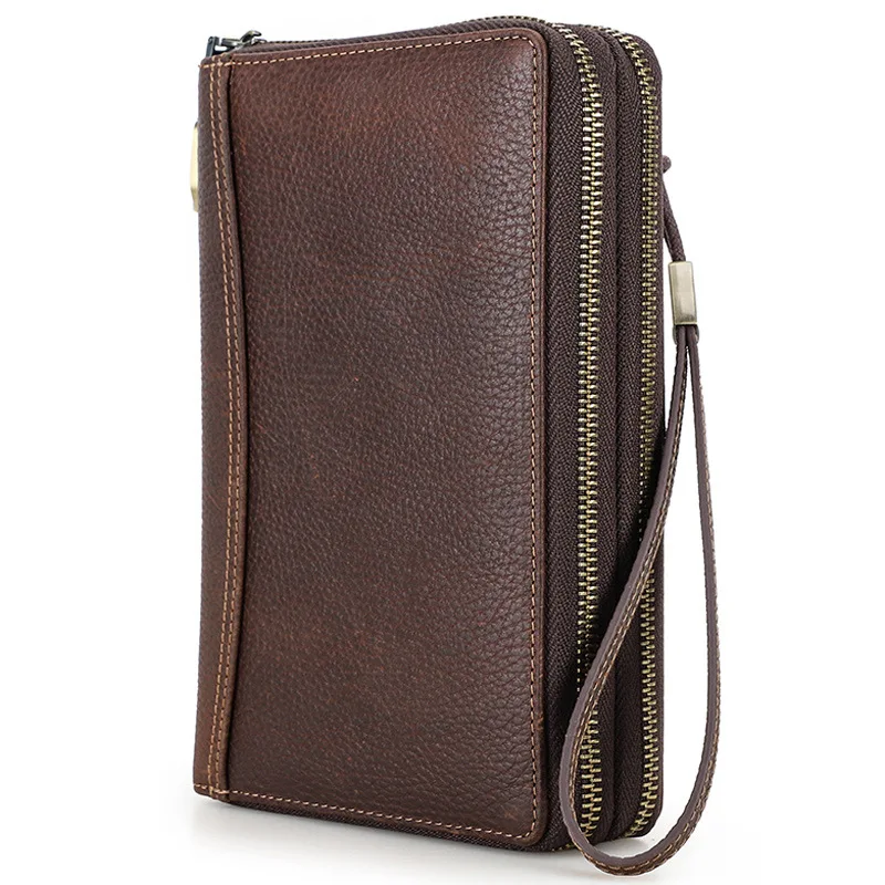 Litchi Patterned Cow Leather RFID Anti-theft Metal Double Zipper Combination Lock Travel Passport Bag  Clutch Bag Long Wallet 6