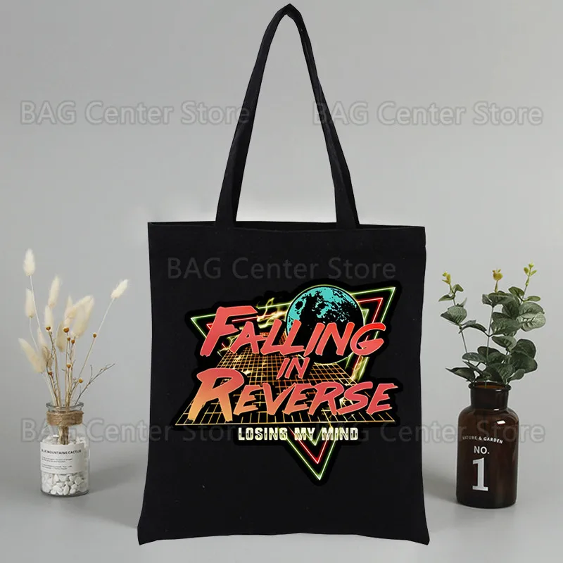 Falling in Reversve Unisex Handbags Custom Canvas Tote Bag Print Daily Use Reusable Travel Casual Shopping Bag Black