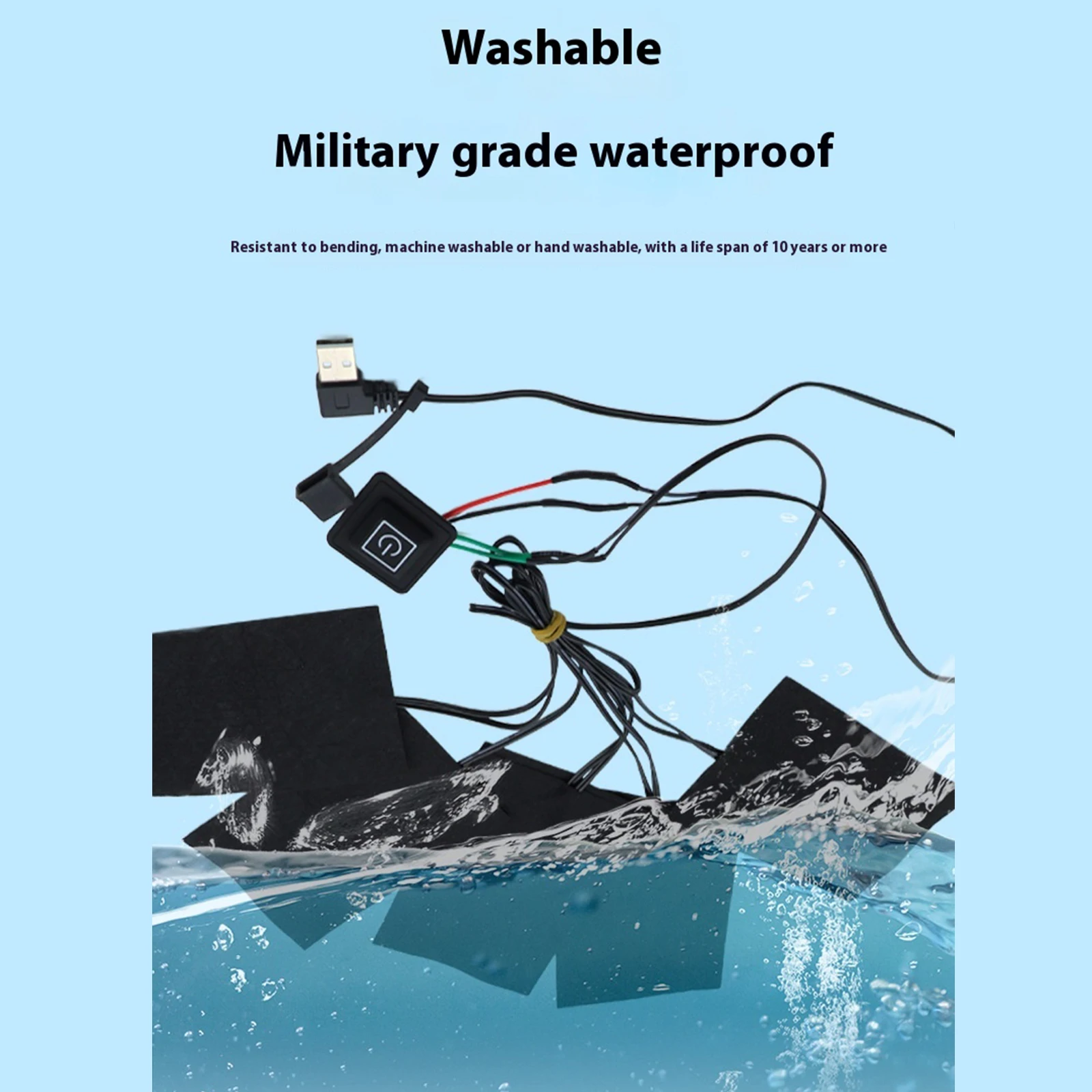 12V Winter Heated Clothing Pad 3 Levels Adjustable Washable Waterproof DIY Electric Heater Pads for Outdoor Camping Hiking