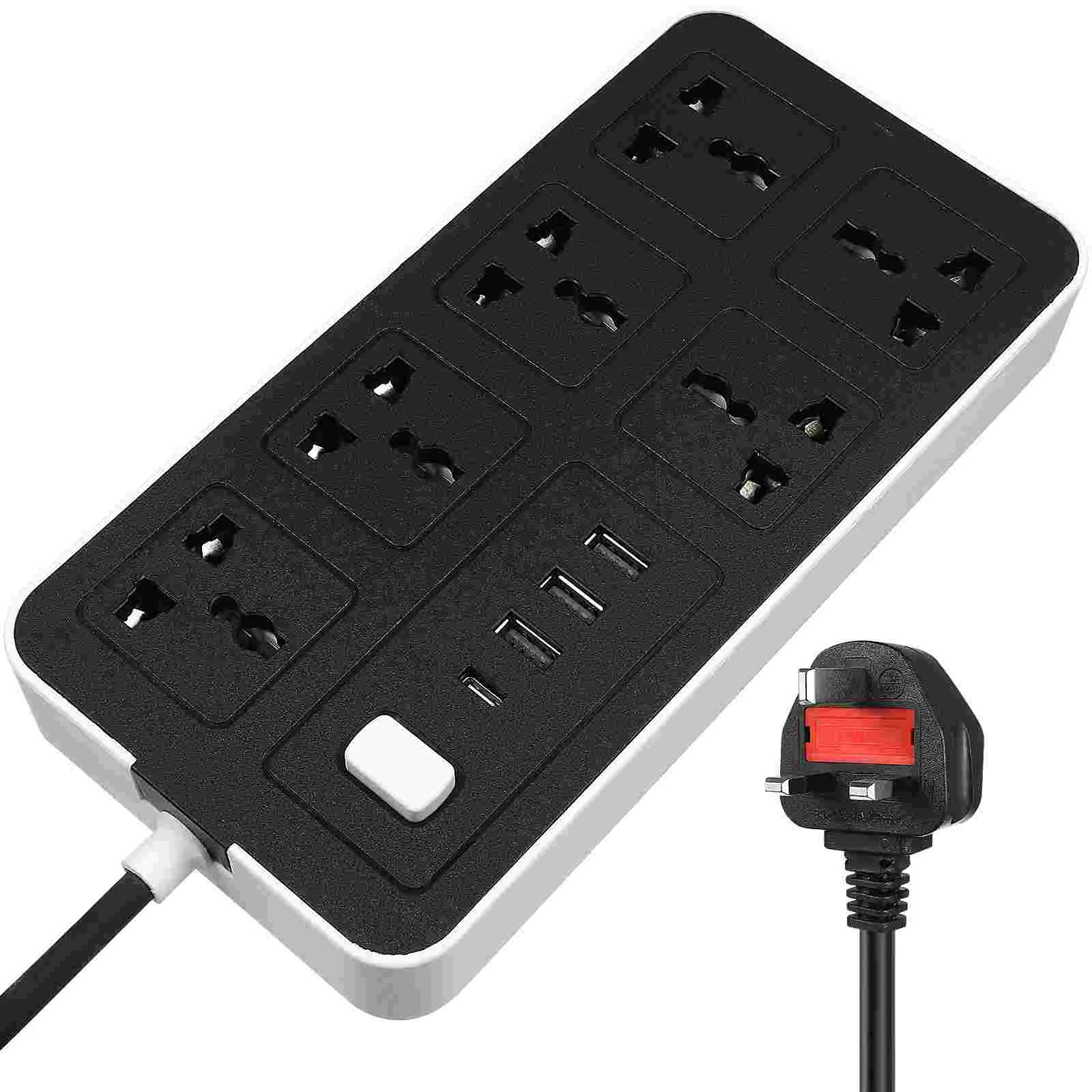 

Flat Power Strip Extension Cable Multi Plug Outlet With USB Charging Ports UK Plug British Standard Panel Wiring Socket