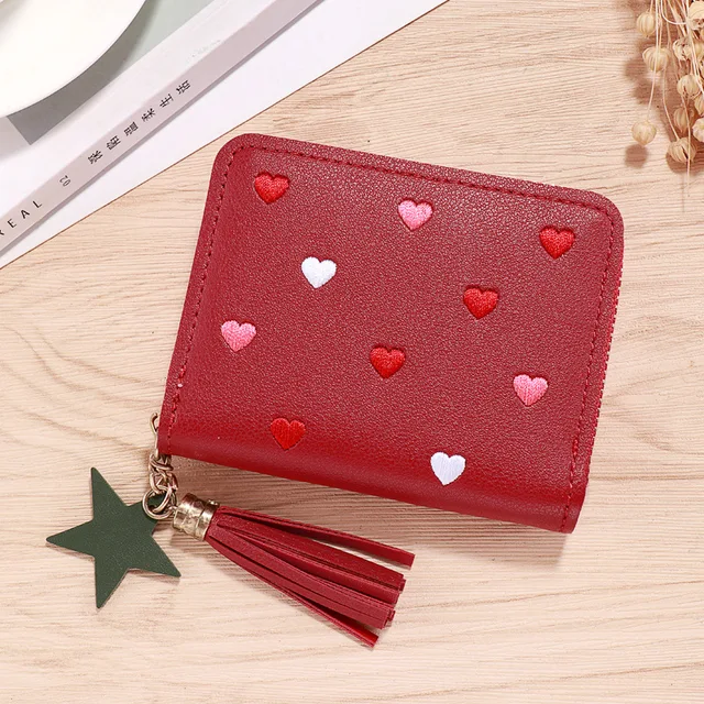 Geestock Women Tassel Wallet Ladies Small Mini Coin Purse Wallets Short Zipper Credit Card Holder for Cute Female Purses Wallet Red
