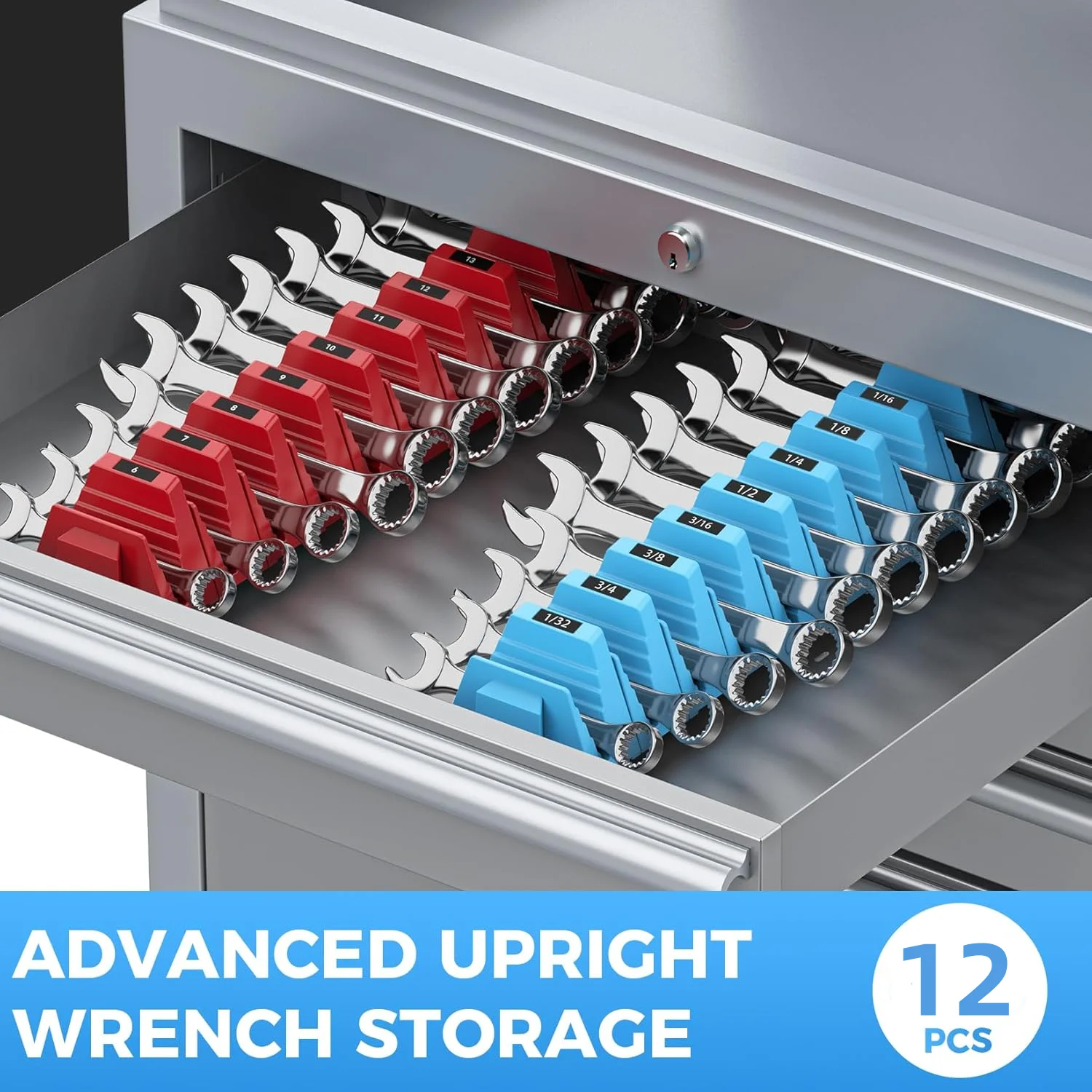 12PCS Magnetic Modular Wrench Organizers for Tool Drawers - Customizable Magnet Tool Storage Holder for Tool Box Organization