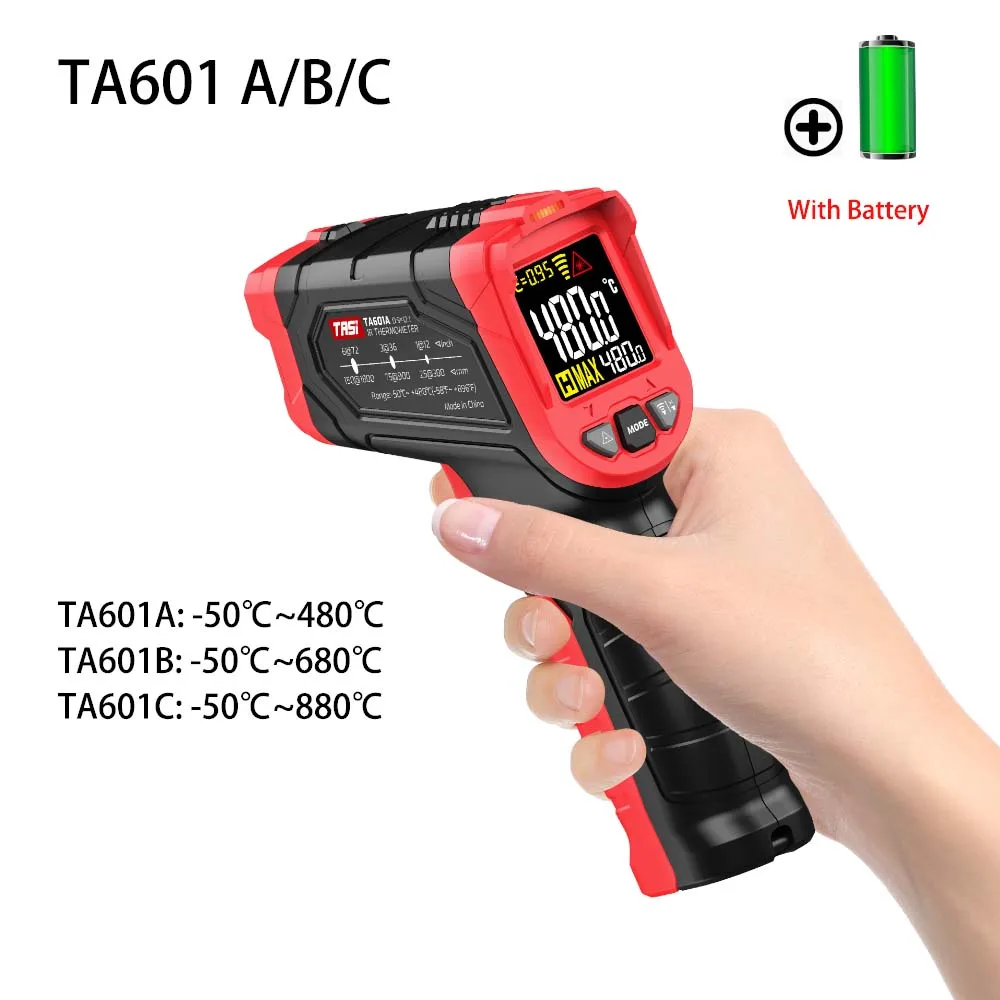 

Digital Thermometer with Battery -50℃ ~ 480℃ / 680℃ / 880℃ Industrial Alarm Infrared Non-contact Temperature Meter