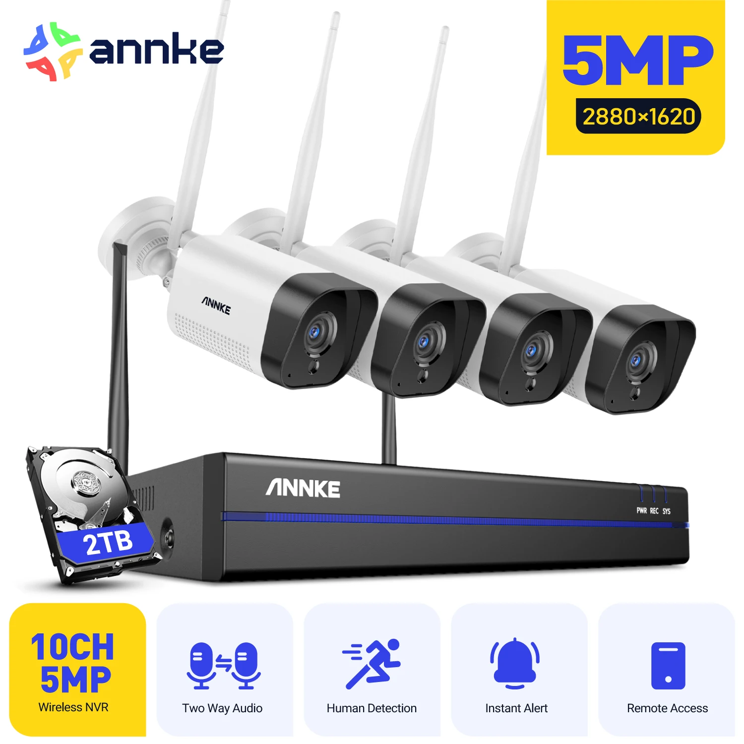ANNKE 5MP WiFi CCTV System 10CH NVR Sicherheit Kamera System Zwei-wege Audio Outdoor Wireless IP Kameras Video Überwachung Kit