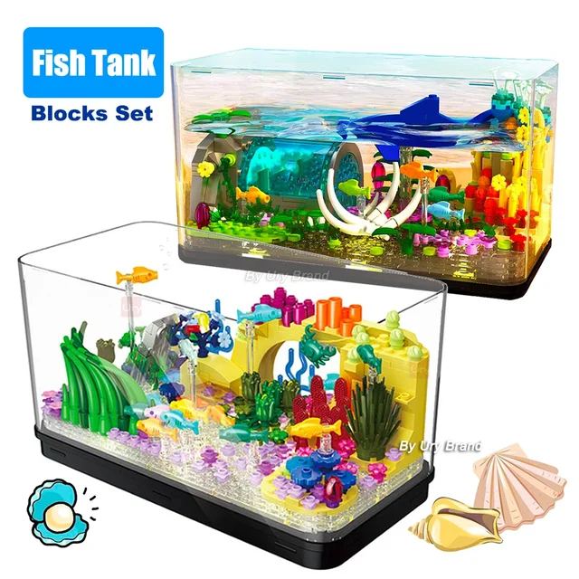 Creative Fishbowl LED Fish Tank Mini Bricks Underwater World Aquarium Marine Animal Building Blocks Toys for Kid Gift Decoration