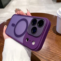 Magnetic Luxury Matte Translucent Shockproof Armor Case with Magsafe Compatibility - iPhone 15 Plus (Dark Purple)