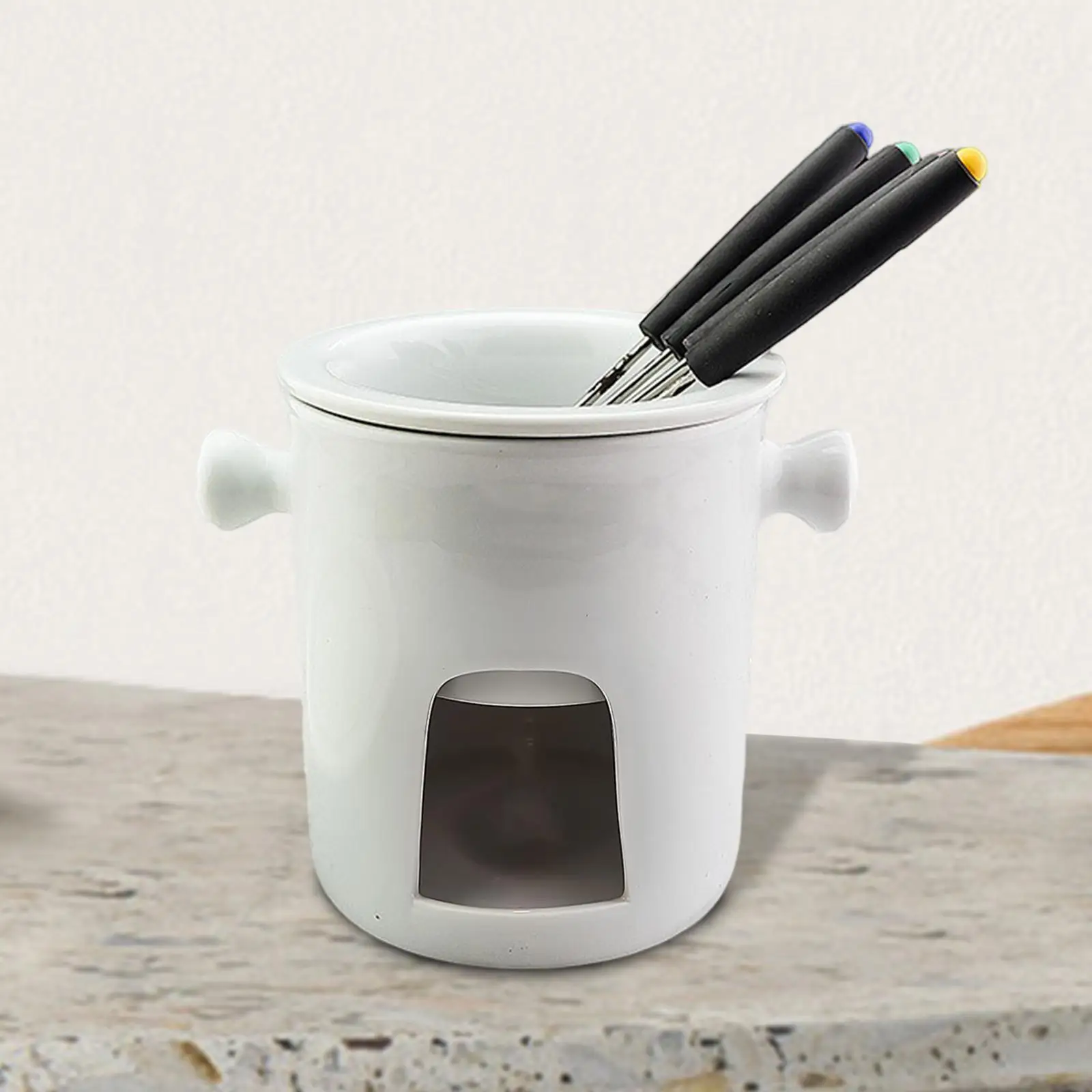 Fondue Set Serving Fondue Set Engagement with 4 Forks Party Snack Cheese Pot Porcelain Melting Pot for Broth Dessert