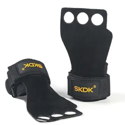 Cowhide Gym Gloves Hand Palm Protectors for Weightlifting and Training (Black)