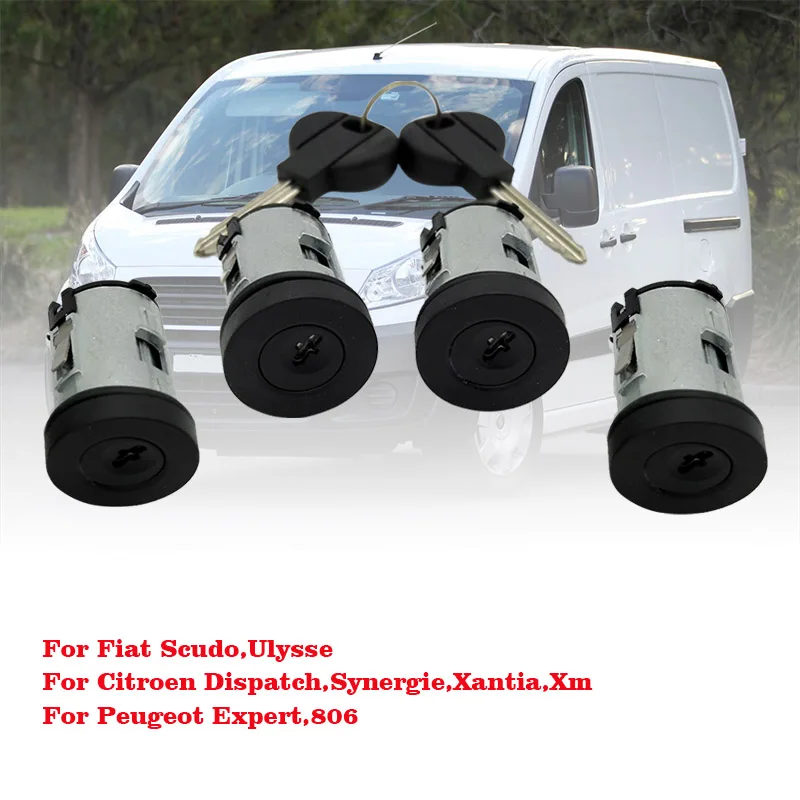 Set Di 4 Per Fiat Scudo Peugeot Expert Citroen Door Lock Barrel Con 2 Chiavi 9170.Ay