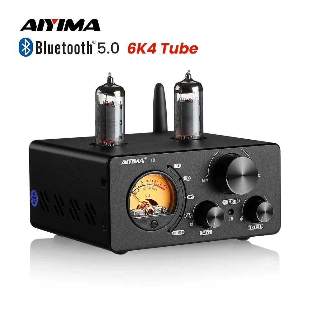 Audio Amplifier AIYIMA Audio T9 HiFi Bluetooth 5.0 Vacuum Tube Amplifier USB DAC Stereo Amplificador COAX OPT VU Meter Amplifier Speaker Amplify