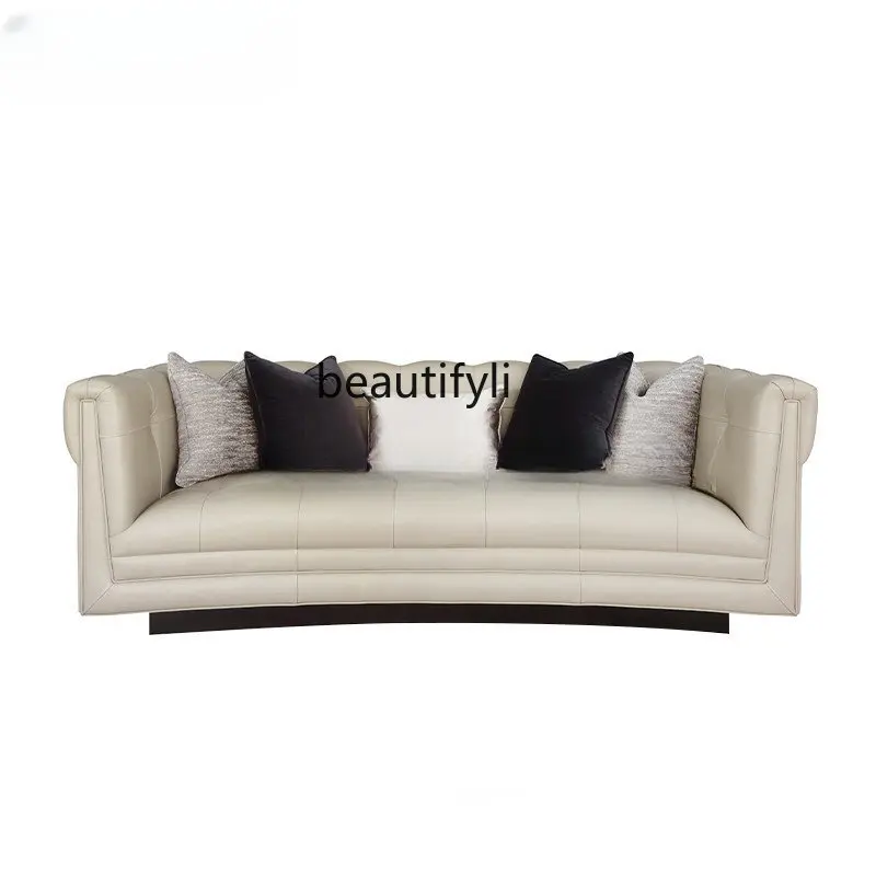 

American Light Luxury Sofa Italian Solid Wood Living Room Real Cow Leather Sofa