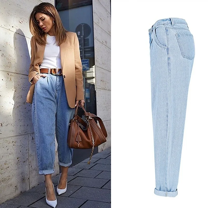 Spring and Autumn Fashion Cotton Jeans Women 2023 New High Waist Blue Retro Harlan Washed Office Ladies Casual Jeans Women