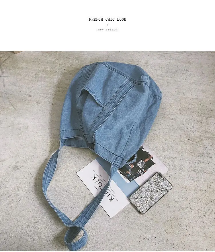 Big Soft Denim Slouch Shopping Bag Jean Fabric Female Handbag Leisure Korean Fashion Woman Shoulder Messenger Top-handle Bag New