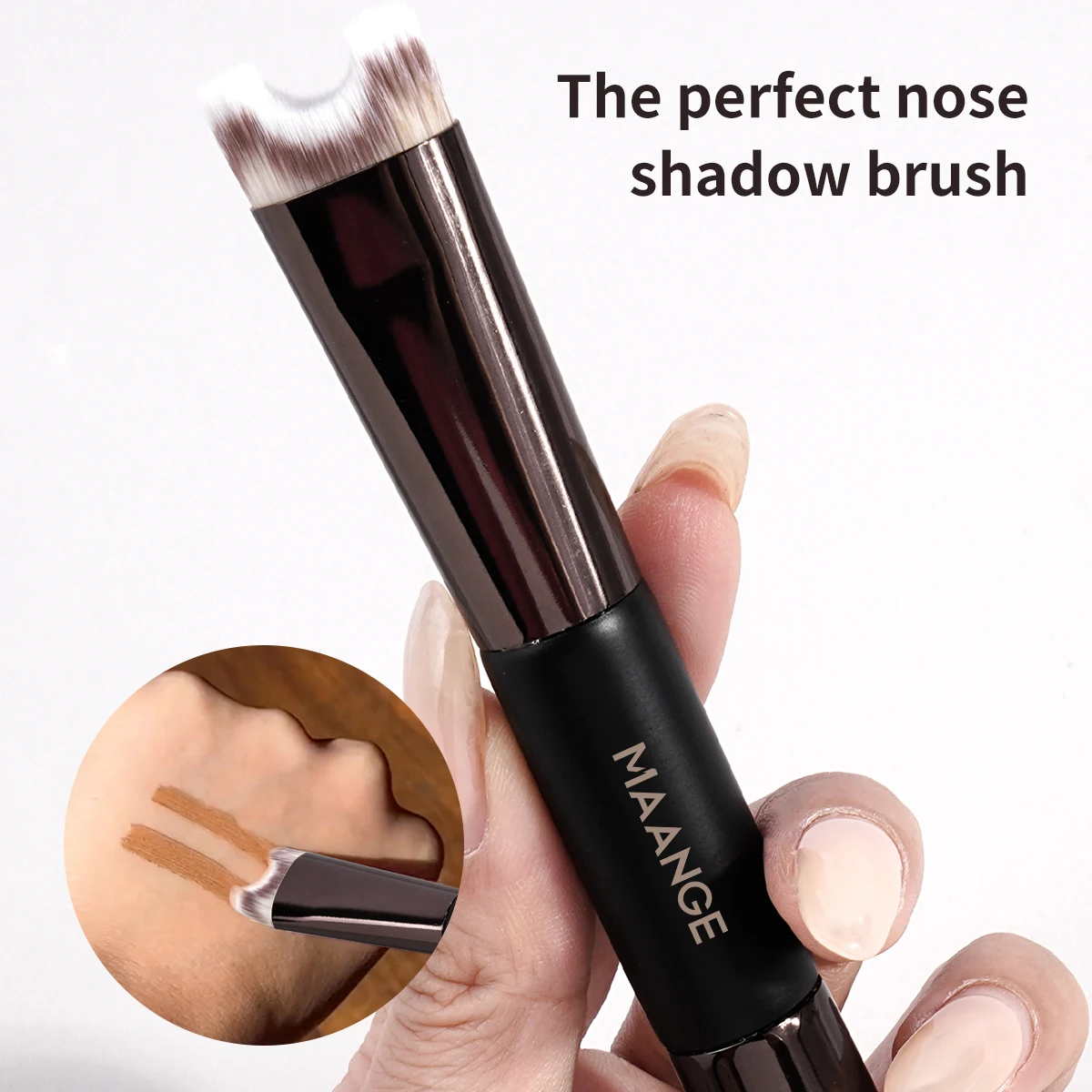 MAANGE Nose Contour U-Shaped Makeup Brush for Sculpting And Defining Double Head Foundation Highlighter Brush Nose Shadow Brush 3