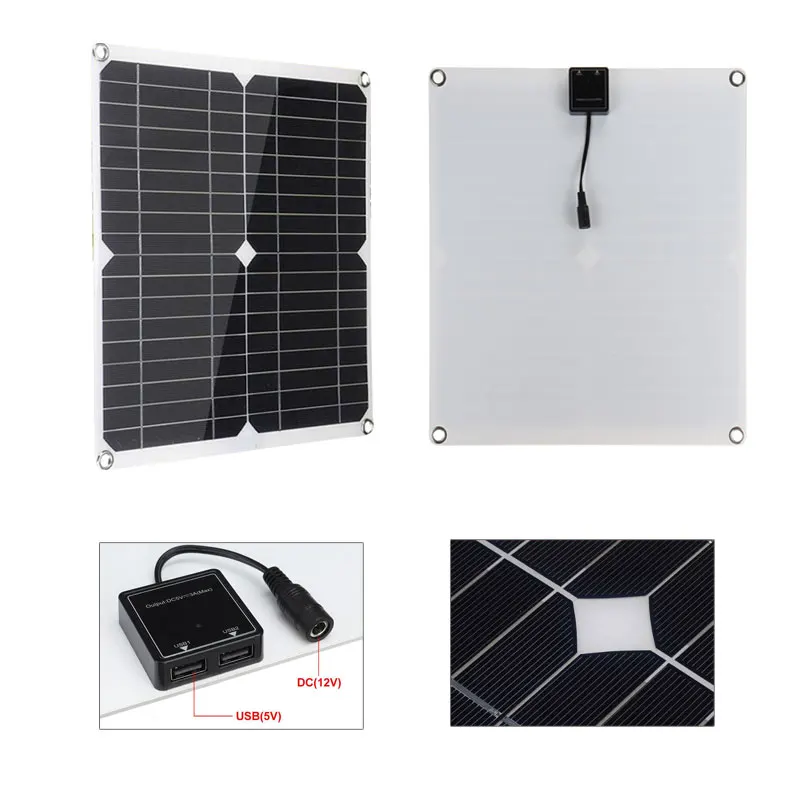Pannello solare flessibile da 100 W Uscita 12 V USB 5 V Adatto per camper, ricarica di telefoni cellulari, alimentatore per yacht - immagine 4
