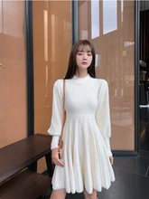  Autumn Winter Chic Sweater Dress 2022 Korean Fashion Cute Vintage Clothes Downy Soft Warm Vestidos Mujer Casual Pearl Sleeve 
