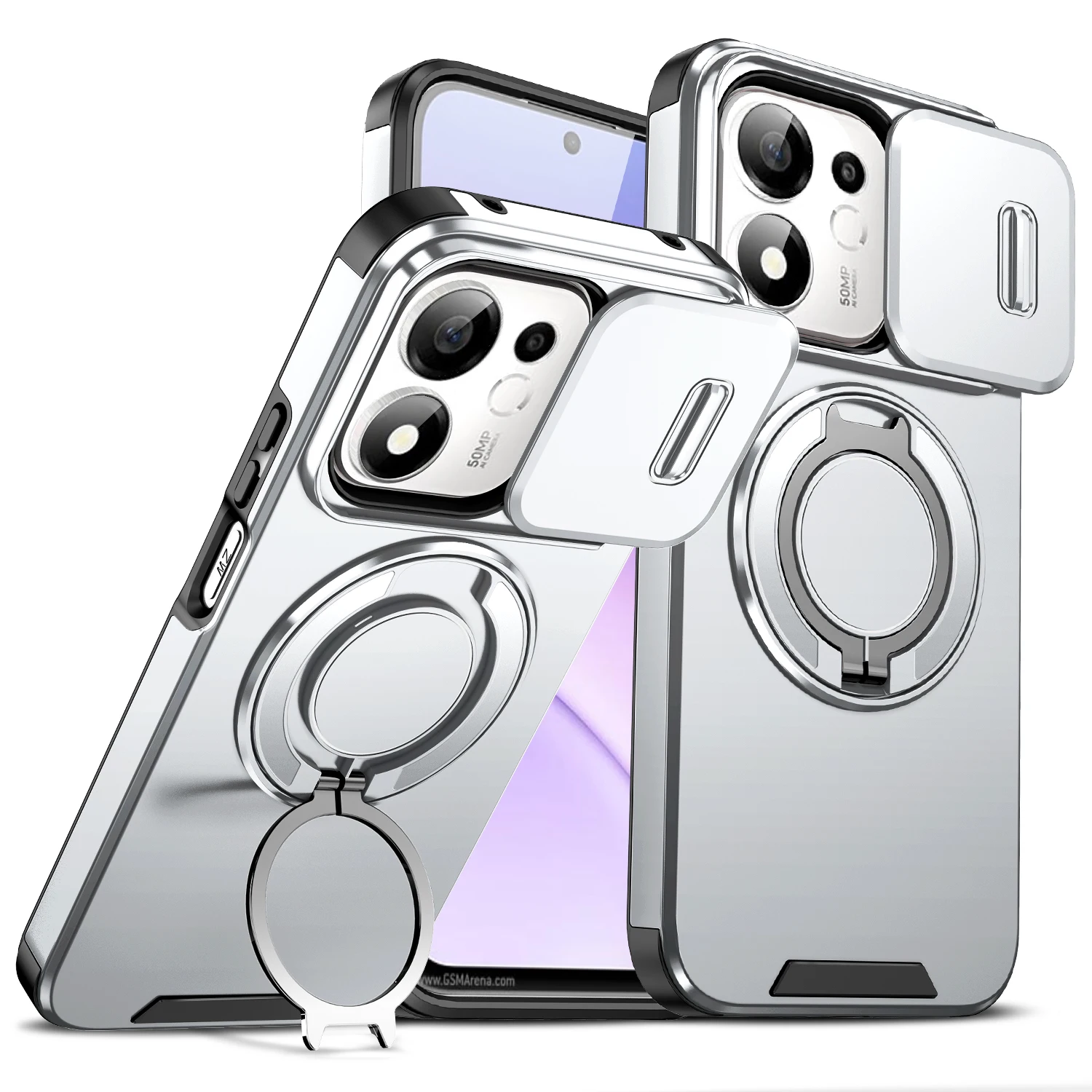 Smart Armor Case with Slide Lens Protector and Magnetic Ring Holder -