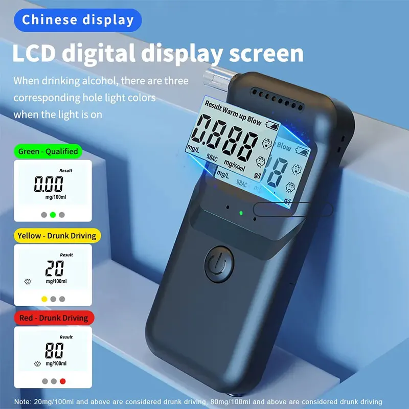 Alcohol Breathalyzer Tester with Digital LCD Display Grade Accuracy Personal Alcohol Tester for Home Use Drunk Driving Analyzer