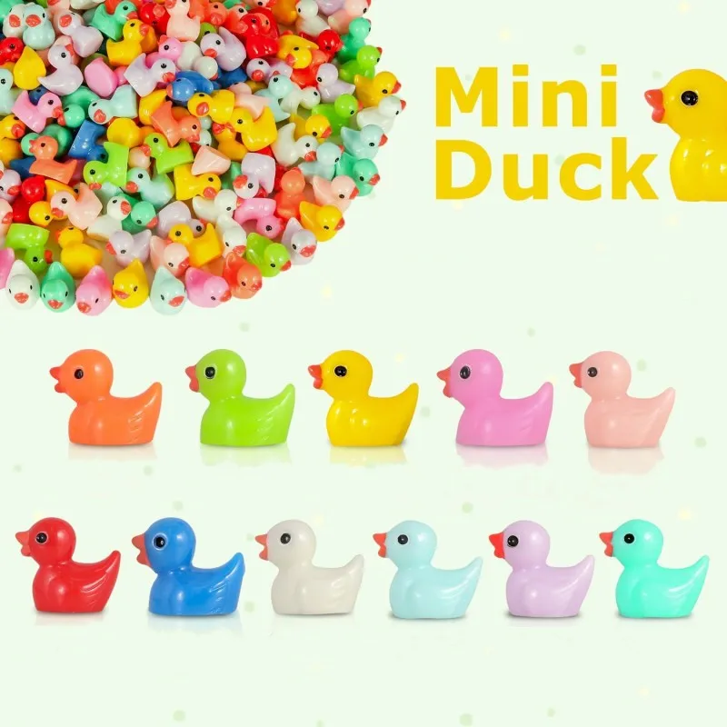 Weloille 100Pcs Mini Resin Ducks, Colorful Luminous Resin Ducks, Ducks Miniature Resin Ducks For Dollhouse Miniature Garden Decorations