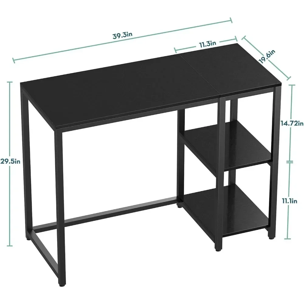 Computer Desk 40 inches with 2-Tier Shelves Sturdy Home Office Desks with Large Storage Space Modern Gaming Desk Study Writing