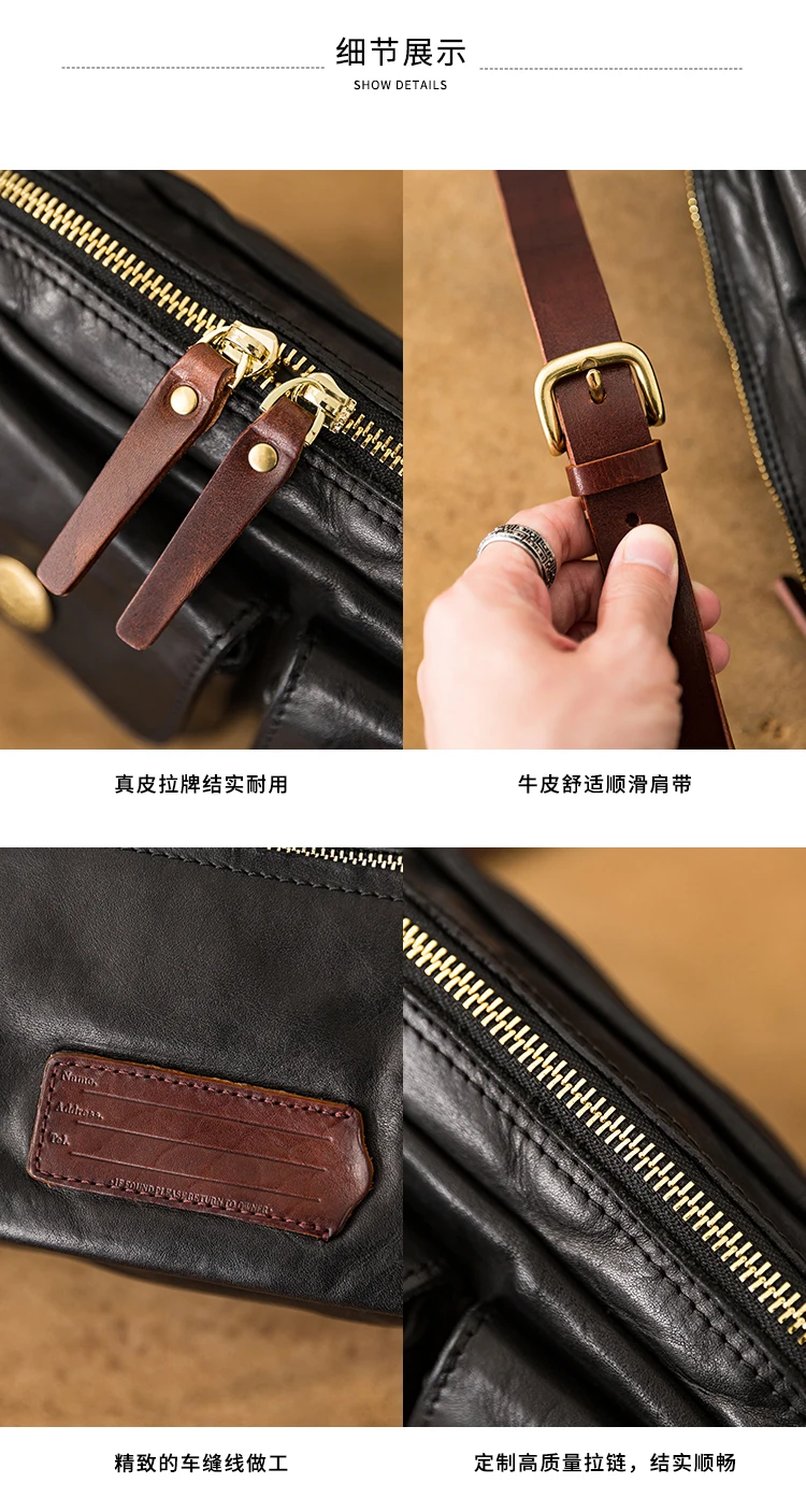 Lässige handgefertigte Herren-Umhängetasche aus pflanzlich gegerbtem Leder mit mehreren Taschen, modische Wochenendparty-Umhängetasche aus echtem Leder – Detail 9