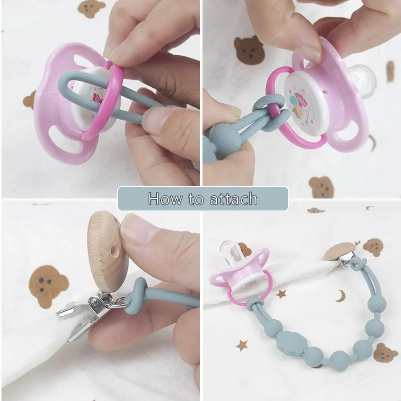 Pacifier Chain Baby Pacifier Loss Prevention Chain Food Grade Silicone Teether Stroller Clip