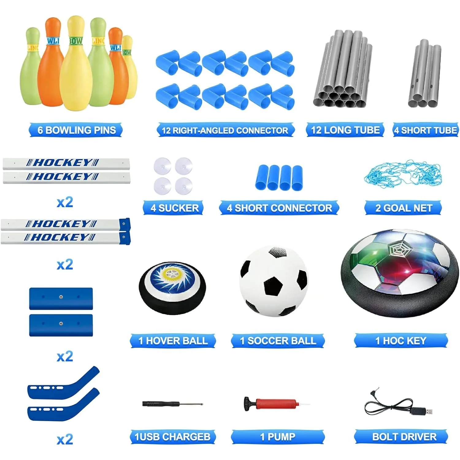3-in-1 Hover Soccer Ball Hockey Bowling Set Indoor Outdoor Toys for Kids Outside Toys with LED Lights Christmas Birthday Gifts 2