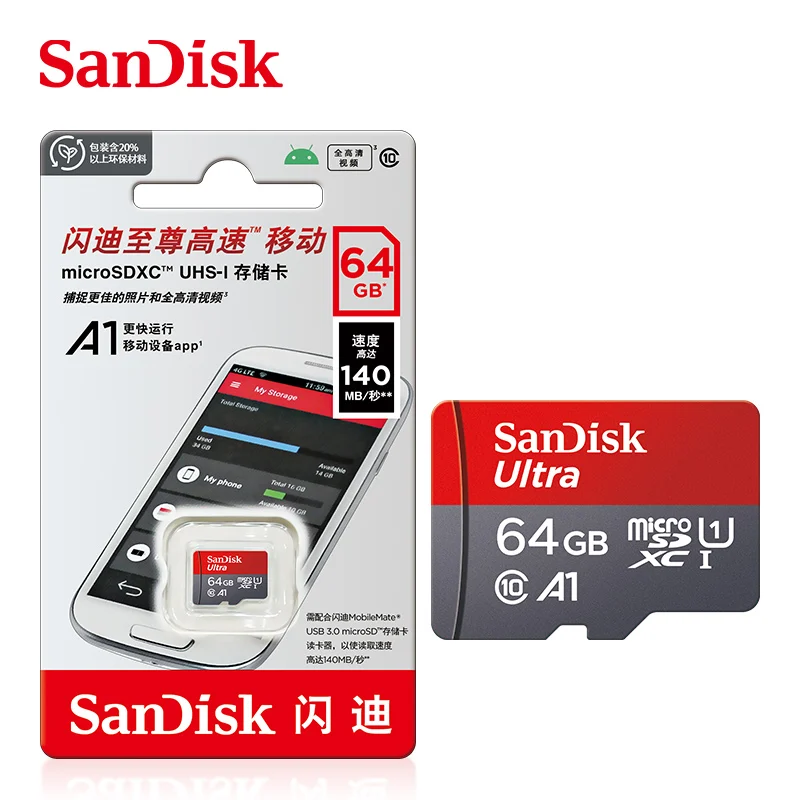 High-Speed SanDisk MicroSD Card with Type-C Card Reader - Class 10 UHS-1 Flash Memory