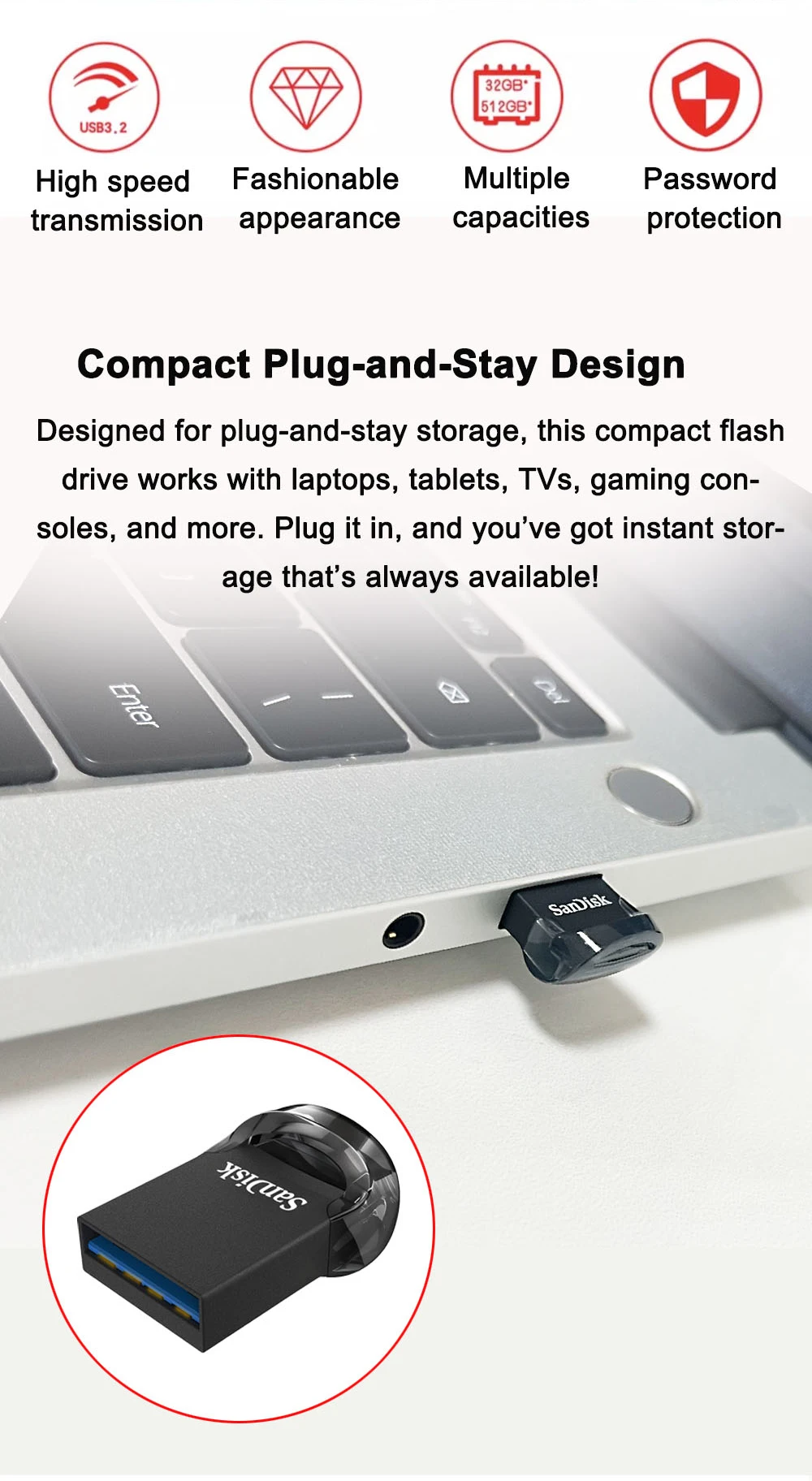 USB Flash Drive SanDisk CZ430 USB3.2 Mini Speed up to 400MB 128GB 64GB 32GB For Laptop TV Car flash drive usb flash drive