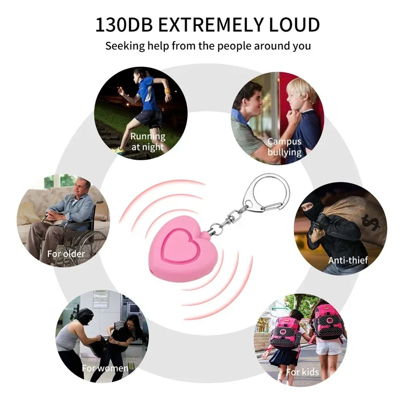 자가 방어 알람 130dB 늑대 퇴치 여아 아동 여성용 안전 보호 경보 개인용 안전 큰 비명 응급 알람 열쇠고리